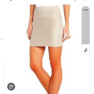 BCBGMAXARIA Gold Bandage Skirt Silk/Cotton/Polyester Sz S. No flaws.